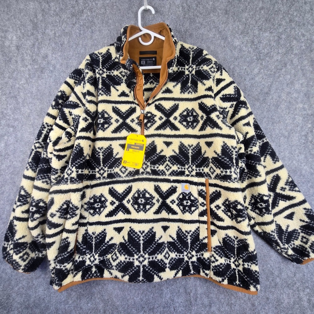 Carhartt Fleece Pullover Women 3X Black Cream Loose Fit Snowflake OJ6470-W NWT